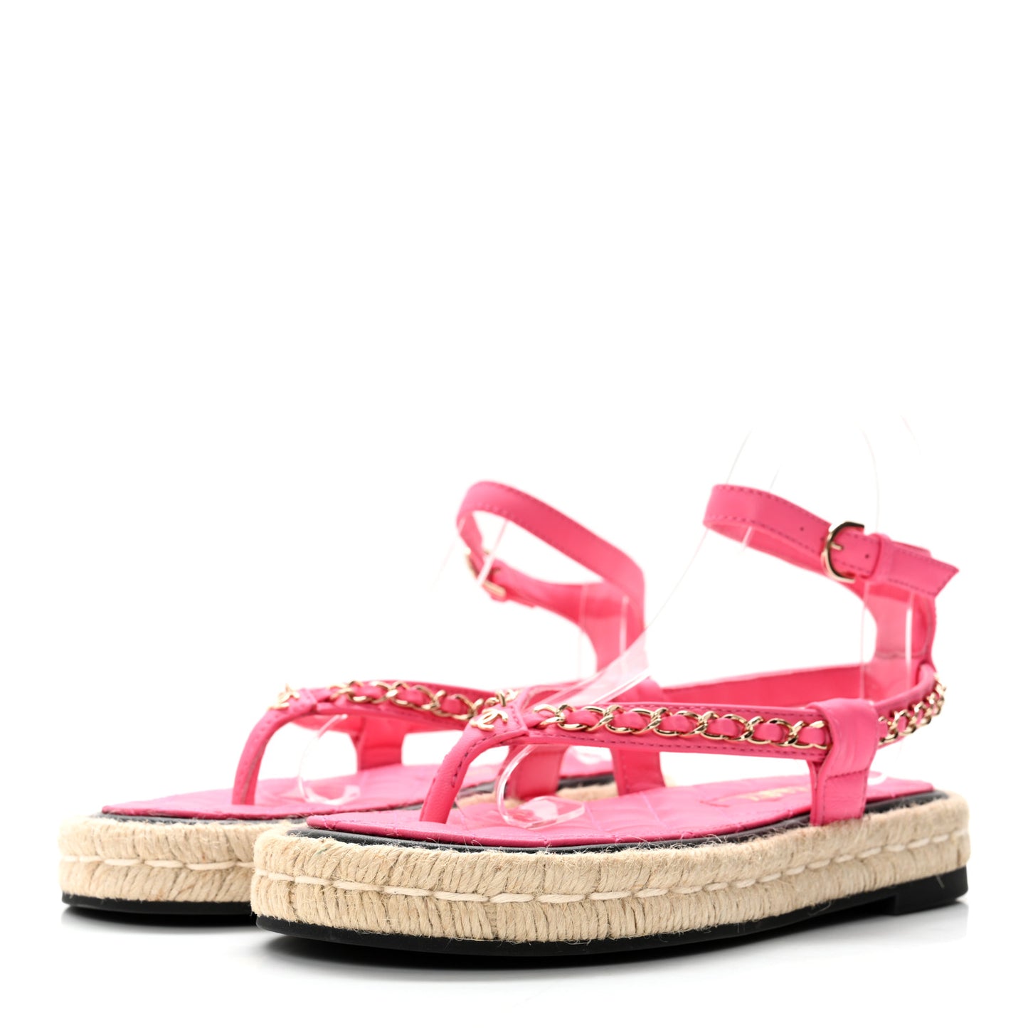 Lambskin Chain CC Thong Espadrille Sandals 35 Pink