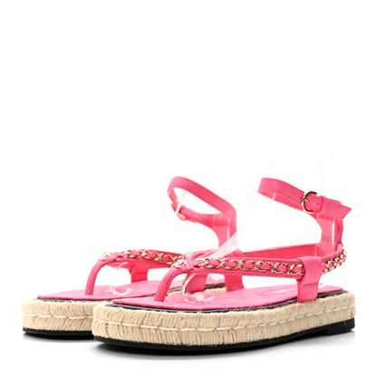 Chanel Lambskin Chain CC Thong Espadrille Sandals 35 Pink 3 of 11