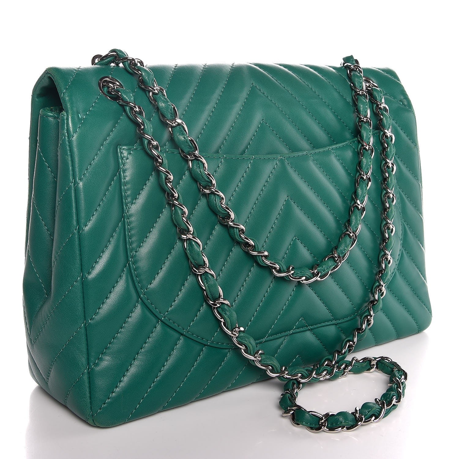 Chanel Lambskin Chevron Quilted Maxi Single Flap Green 4 of 8
