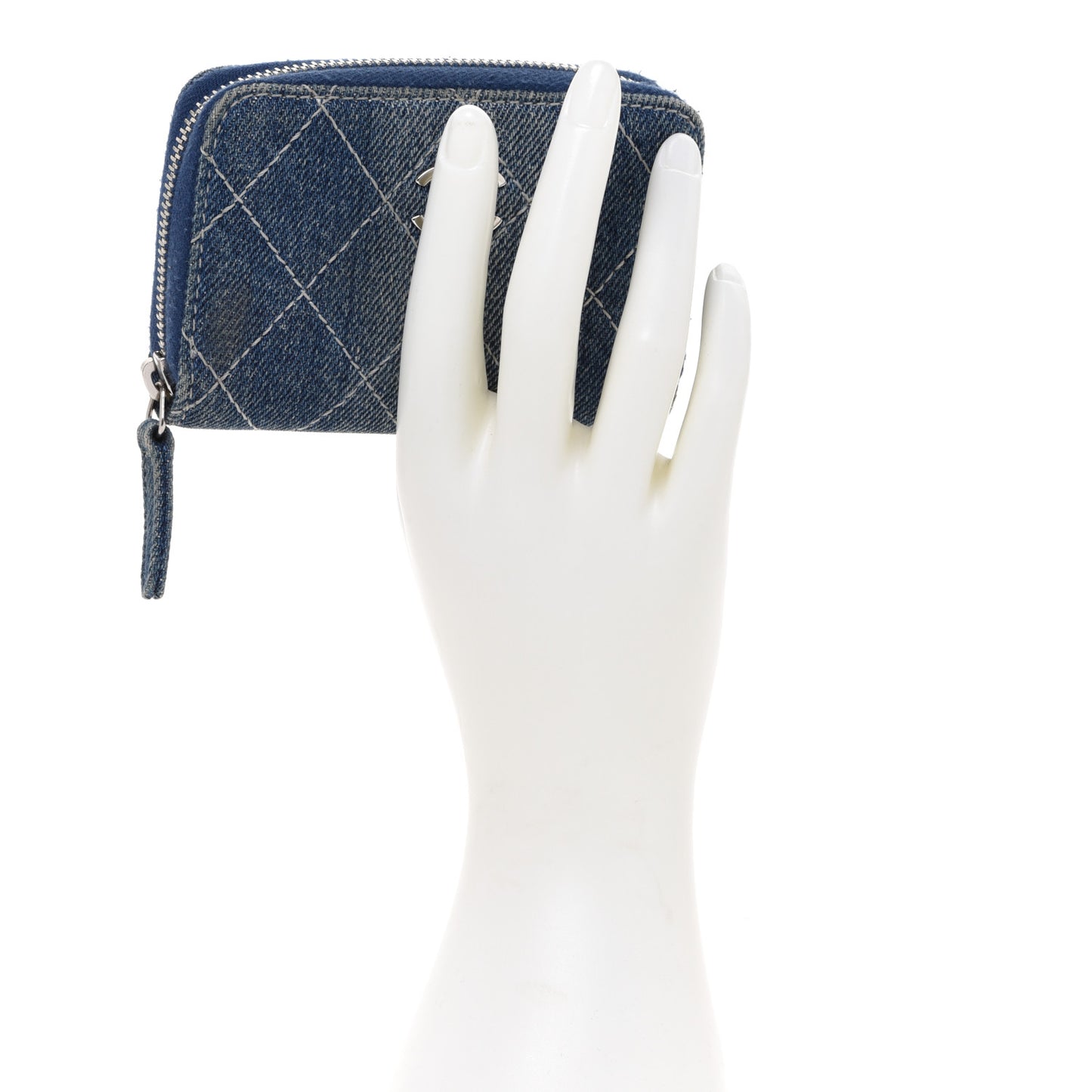 Denim Quilted Zip Coin Purse Blue