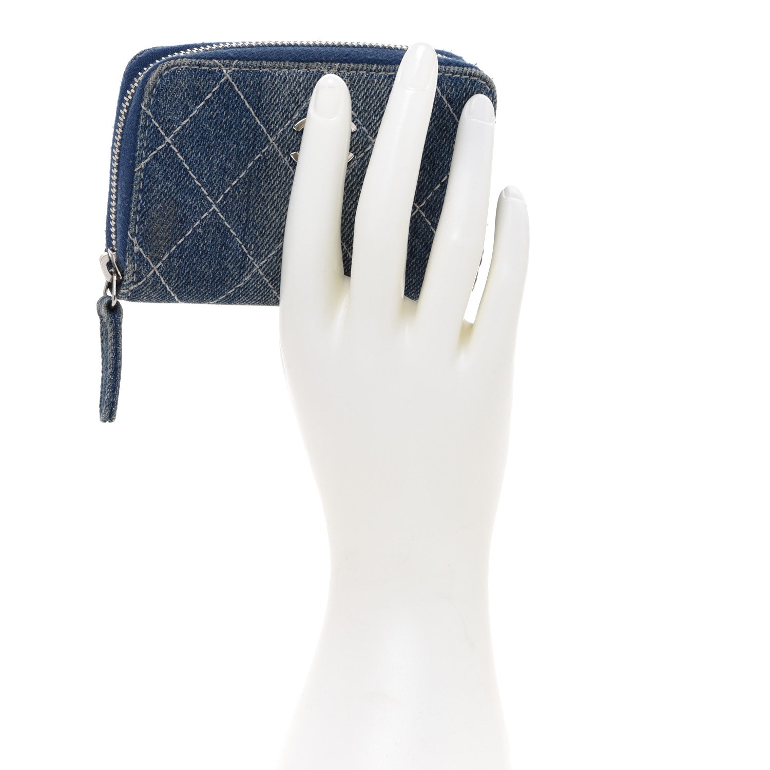 Chanel Denim Quilted Zip Coin Purse Blue 2 of 8