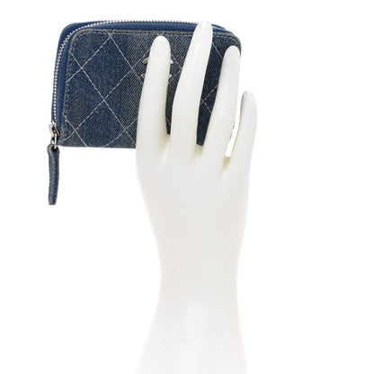 Chanel Denim Quilted Zip Coin Purse Blue 2 of 8