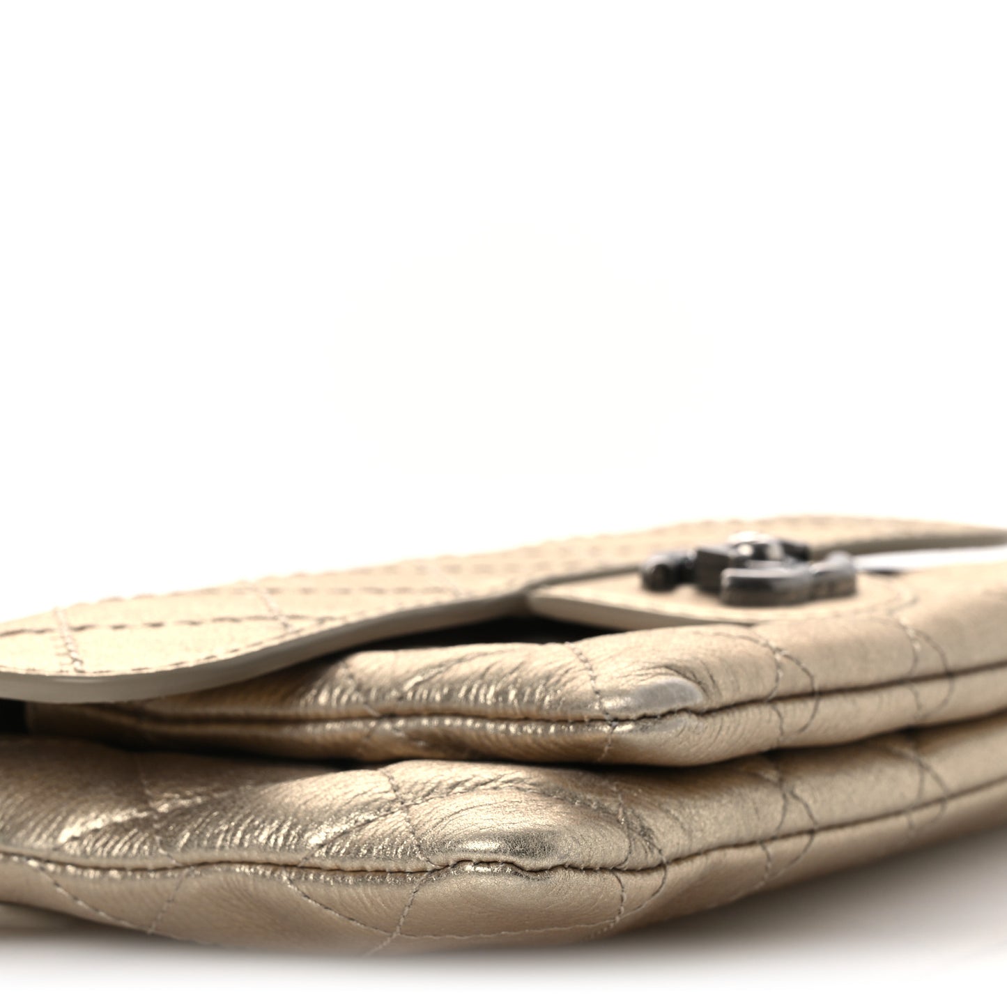 Metallic Calfskin Quilted Flap Clutch With Chain Light Gold
