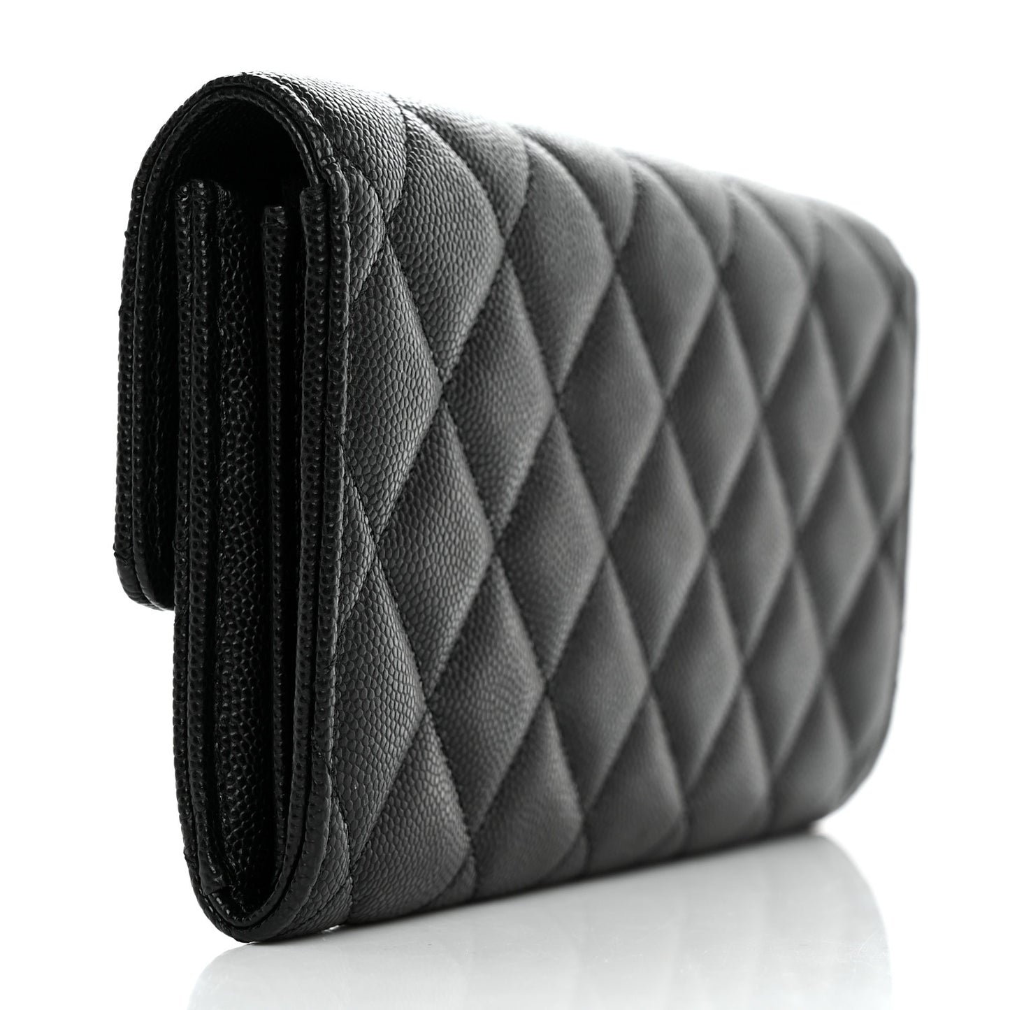 Caviar Quilted CC Large Gusset Flap Wallet Black