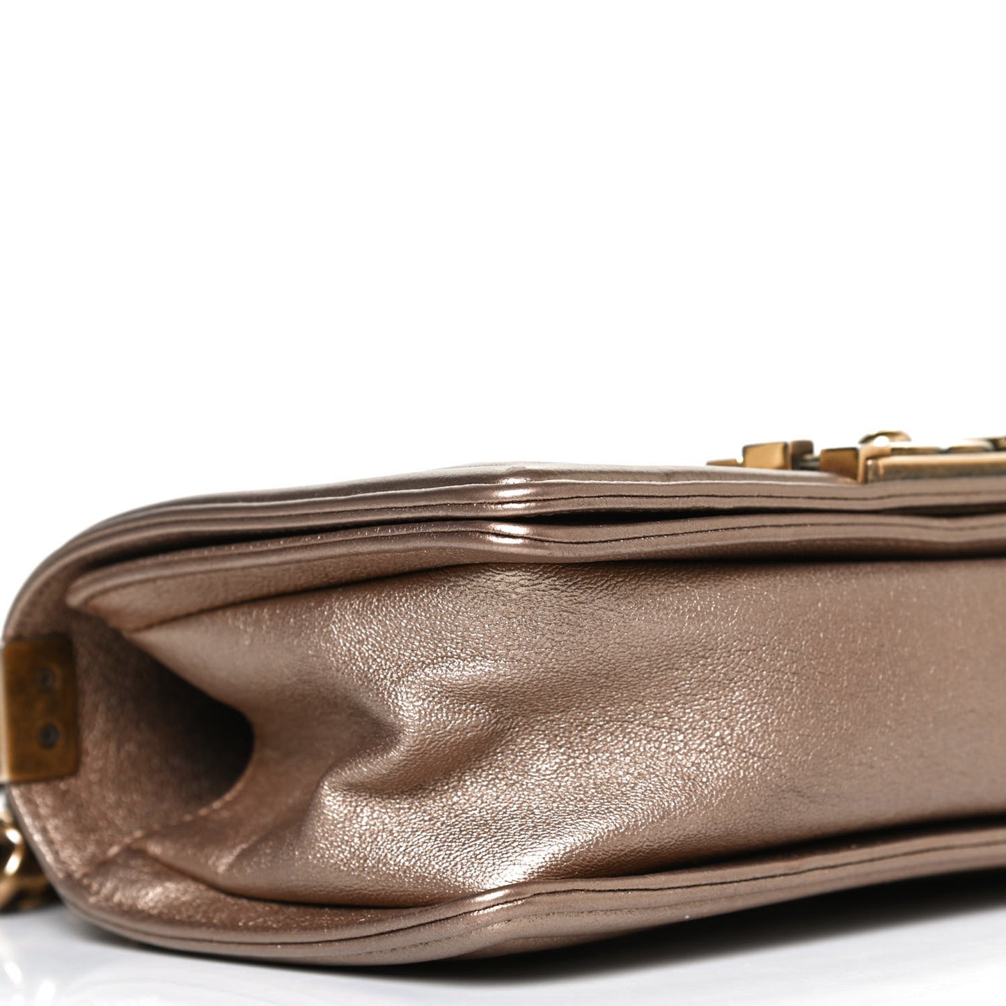 Metallic Lambskin Small Golden CC Boy Flap Dark Gold