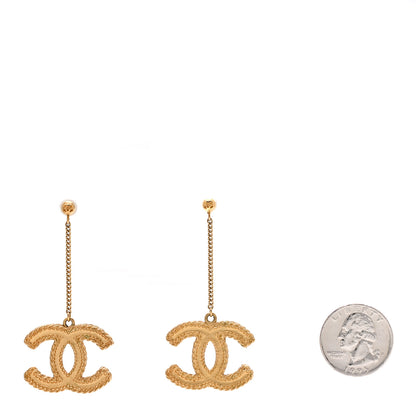 Chanel CC Drop Earrings Matte Gold 2 of 3