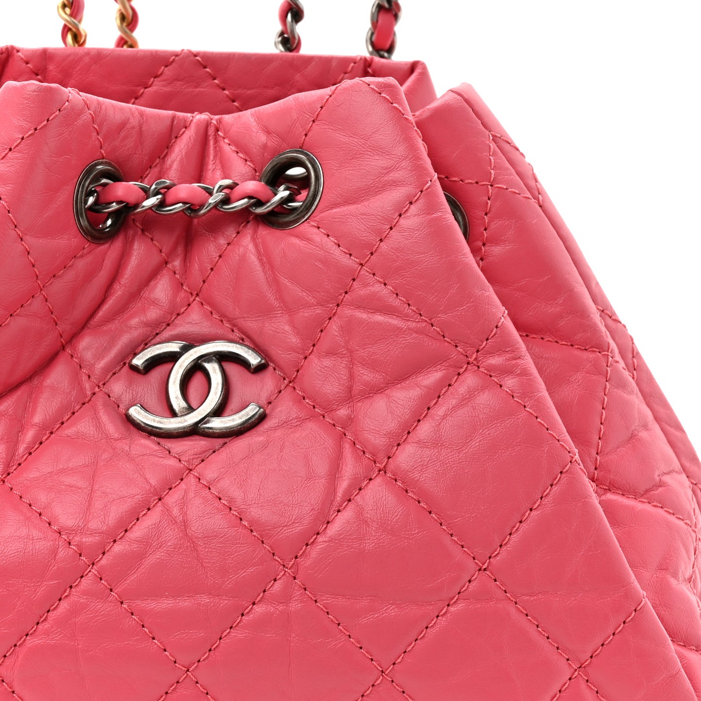 Aged Calfskin Quilted Small Gabrielle Backpack Dark Pink