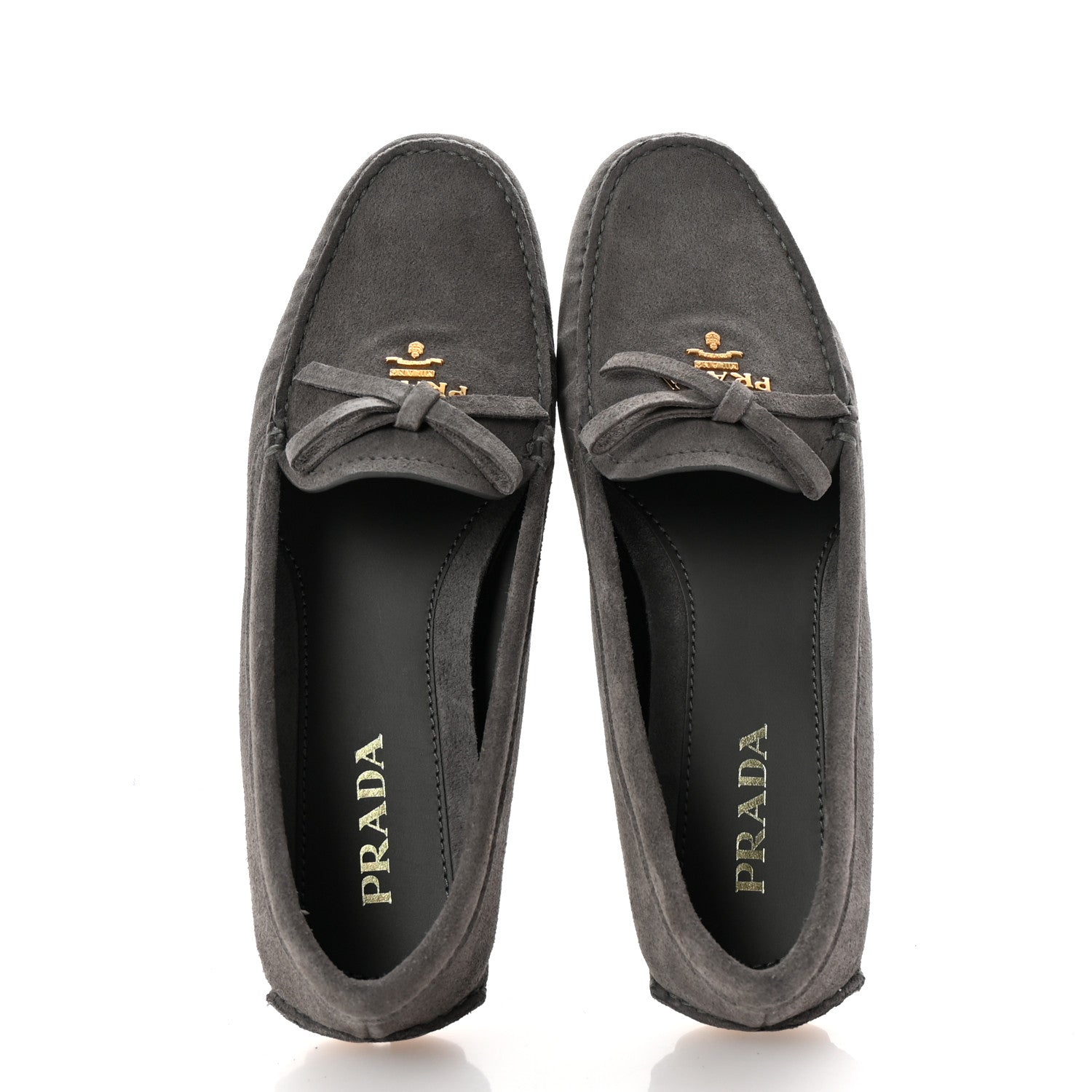 Prada Scamosciato Suede Bow Loafer 36 Ghiaia 2 of 10