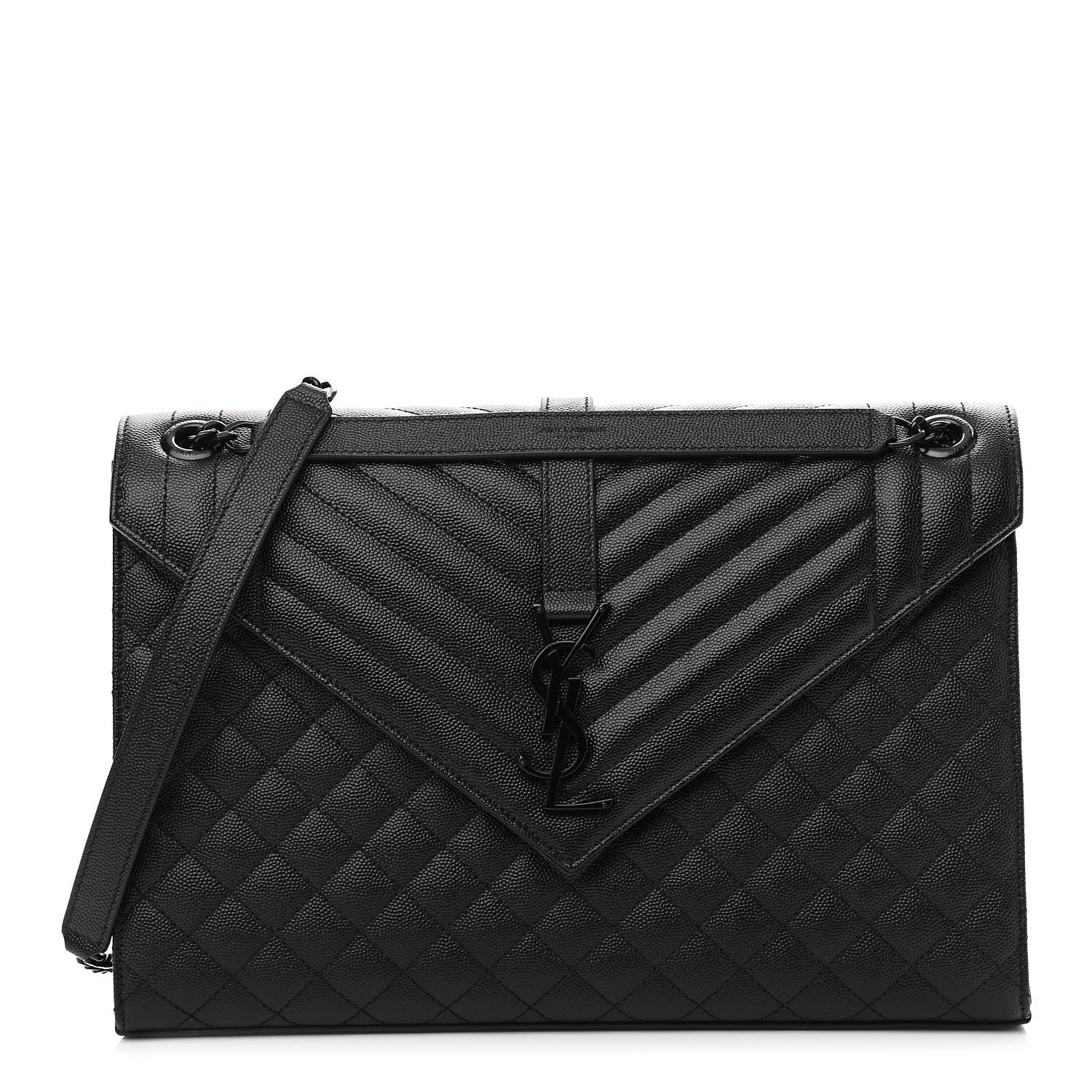 Saint Laurent Grain De Poudre Textured Mixed Matelasse Large Triquilt Monogram Monochrome Satchel Black 1 of 13
