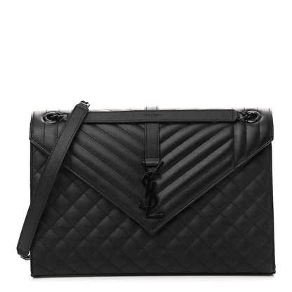 Saint Laurent Grain De Poudre Textured Mixed Matelasse Large Triquilt Monogram Monochrome Satchel Black 1 of 13