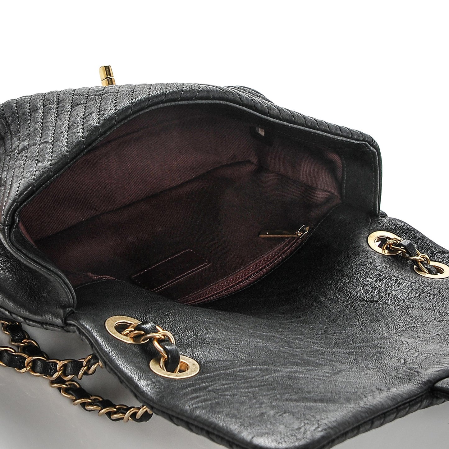 Wrinkled Lambskin Chevron Quilted Small Flap Black