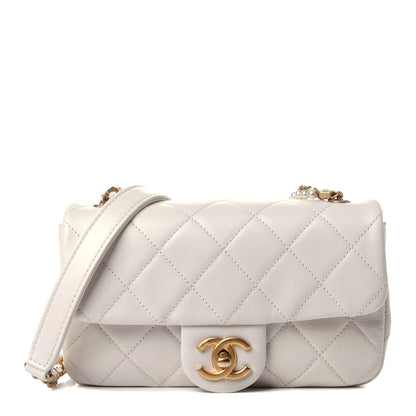 Chanel Calfskin Quilted Crystal Pearls Small Flap Bag White 1 of 11