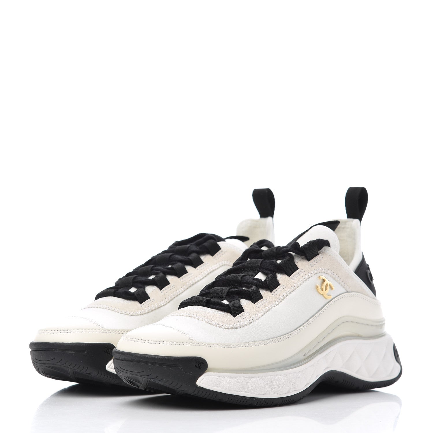 Chanel Velvet Calfskin Mixed Fibers CC Sneakers 35.5 Ivory Black 3 of 10