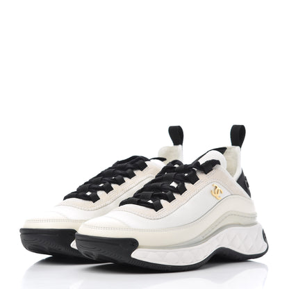 Chanel Velvet Calfskin Mixed Fibers CC Sneakers 35.5 Ivory Black 3 of 10