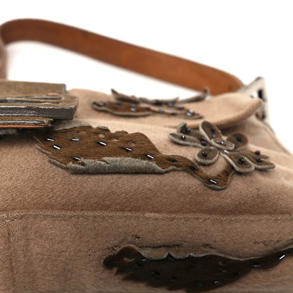 Fendi Wool Pony Hair Flower Applique Baguette Brown 13 of 14