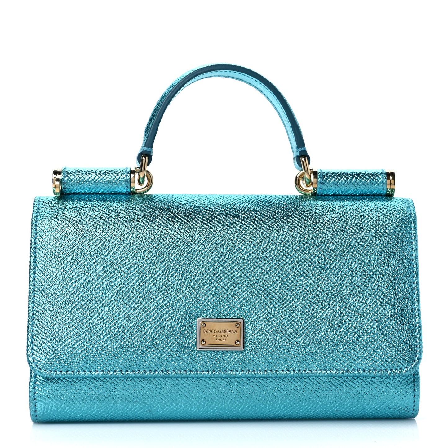 Metallic Dauphine Mini Von Bag Celeste