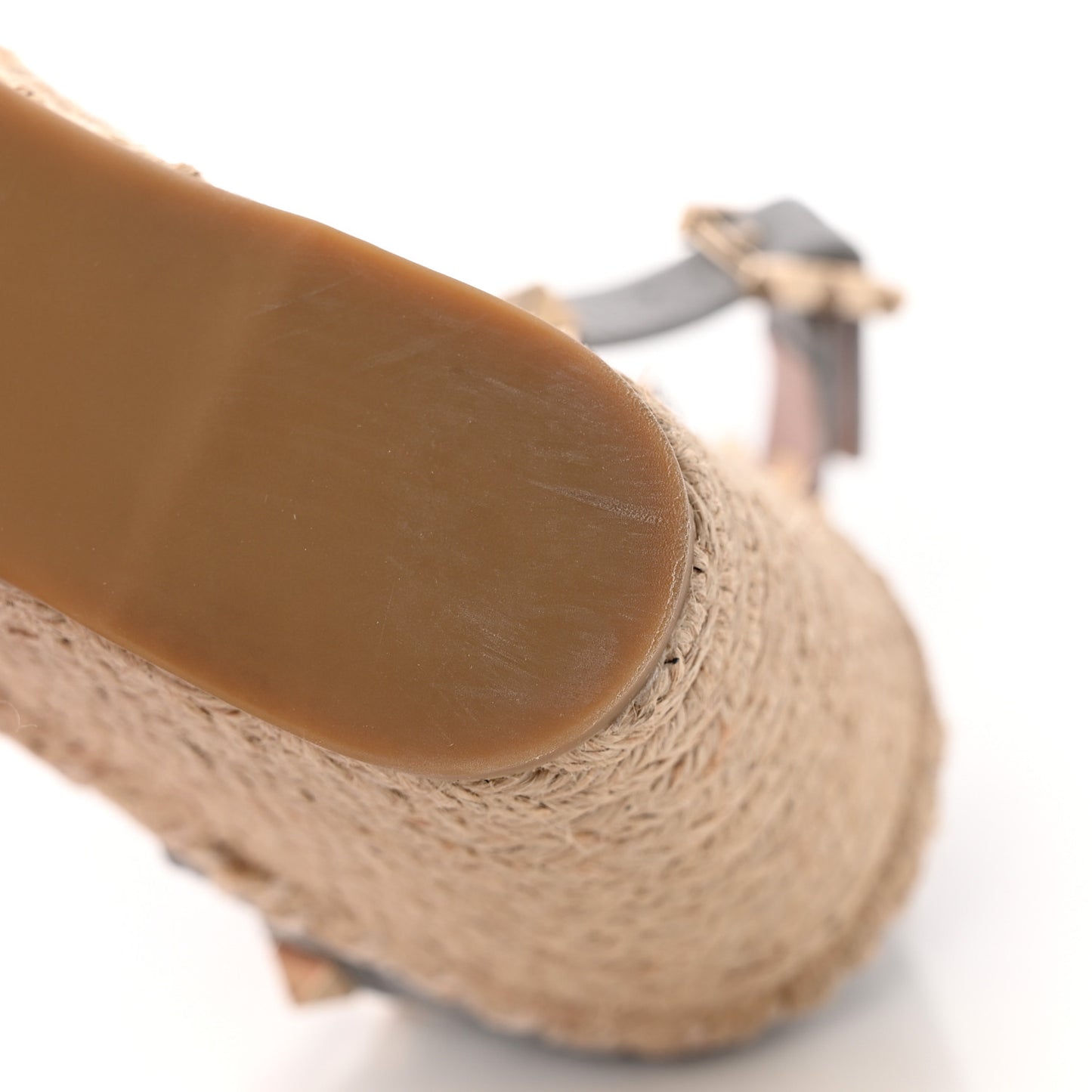 Grained Calfskin Rockstud Ankle Strap Espadrille 15/105mm Wedge Sandals 37 Pastel Grey Natural