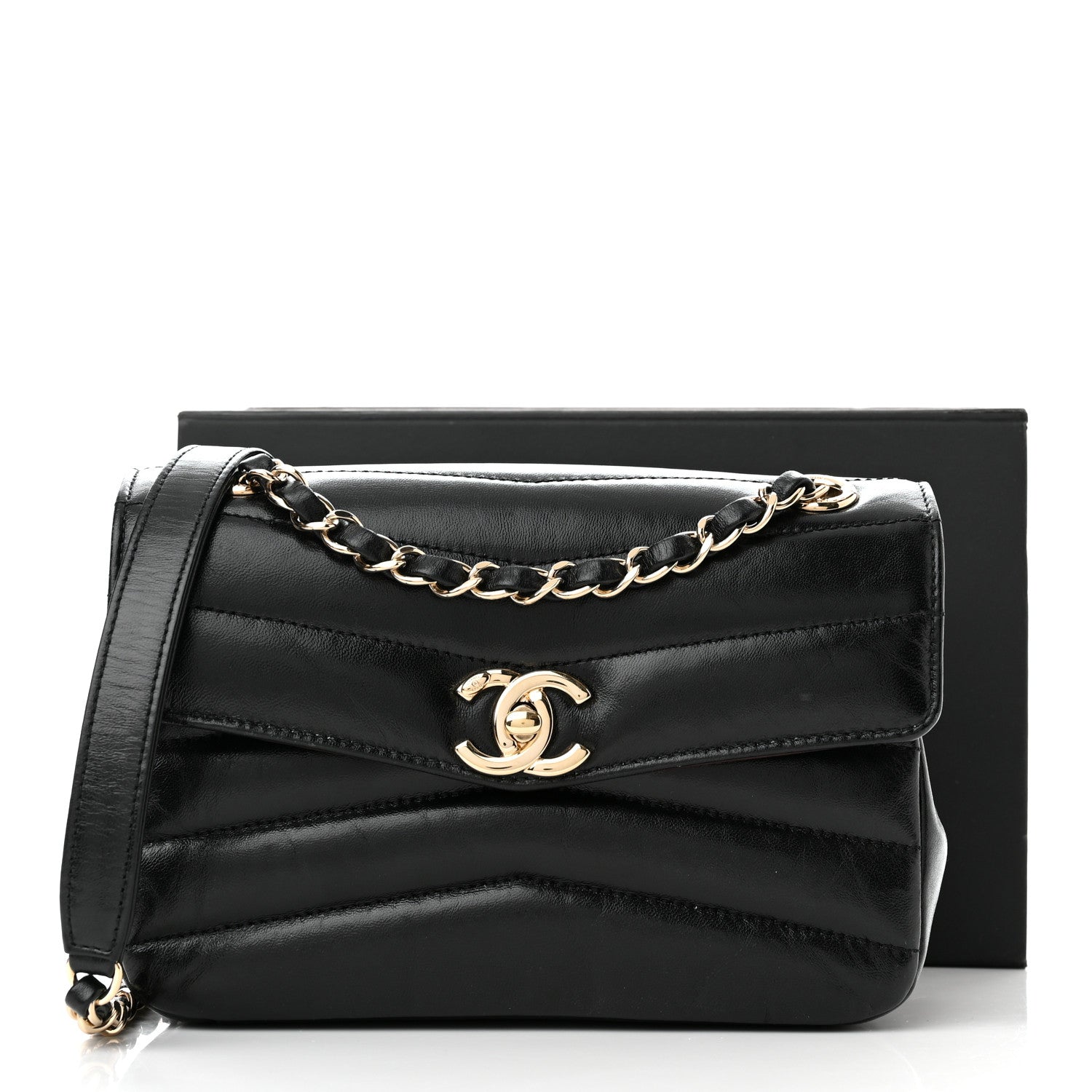 Chanel Shiny Lambskin Quilted Small Chevron Miroir Black 12 of 12