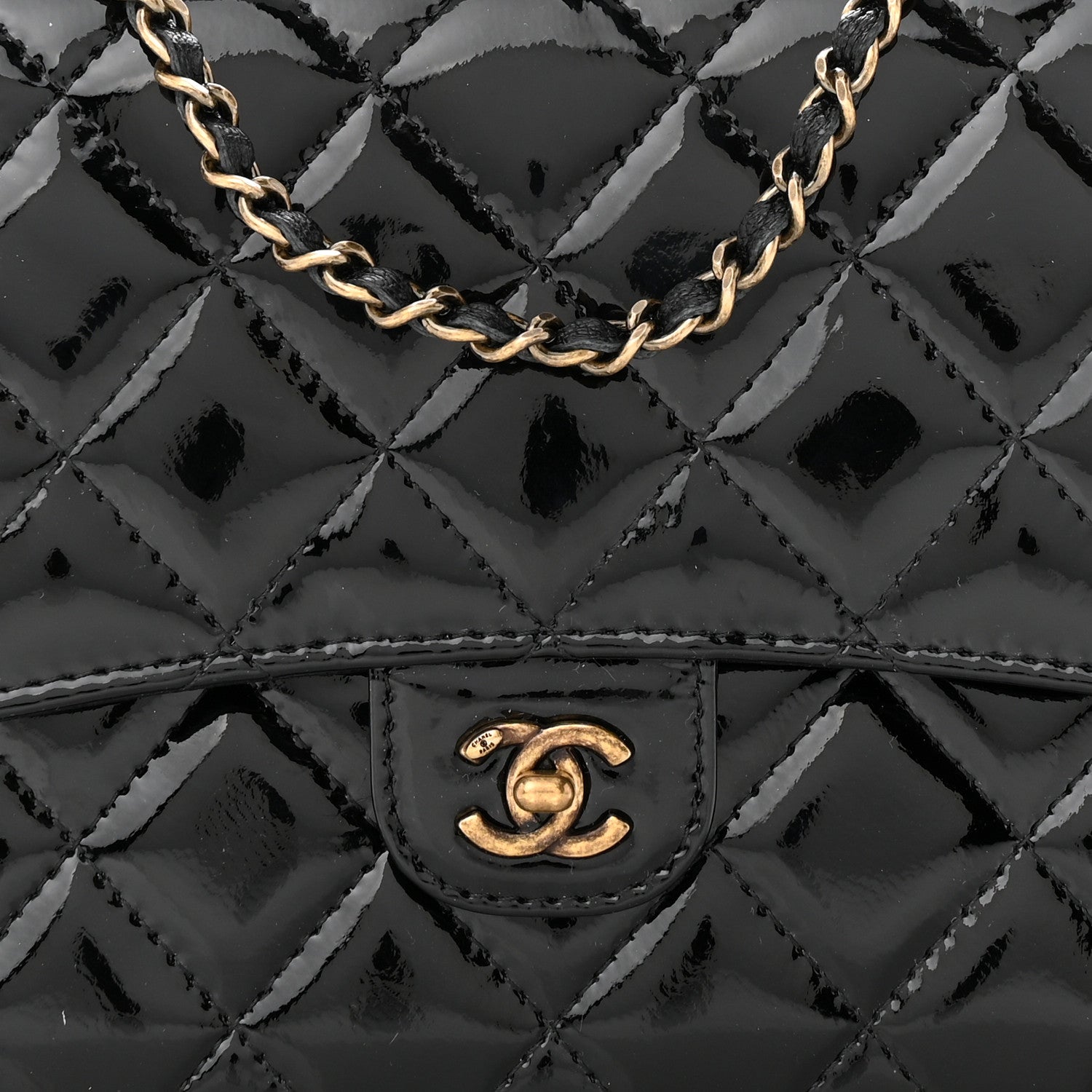Chanel Patent Goatskin Quilted CC Eyelet Wallet On Chain WOC Black 9 of 11