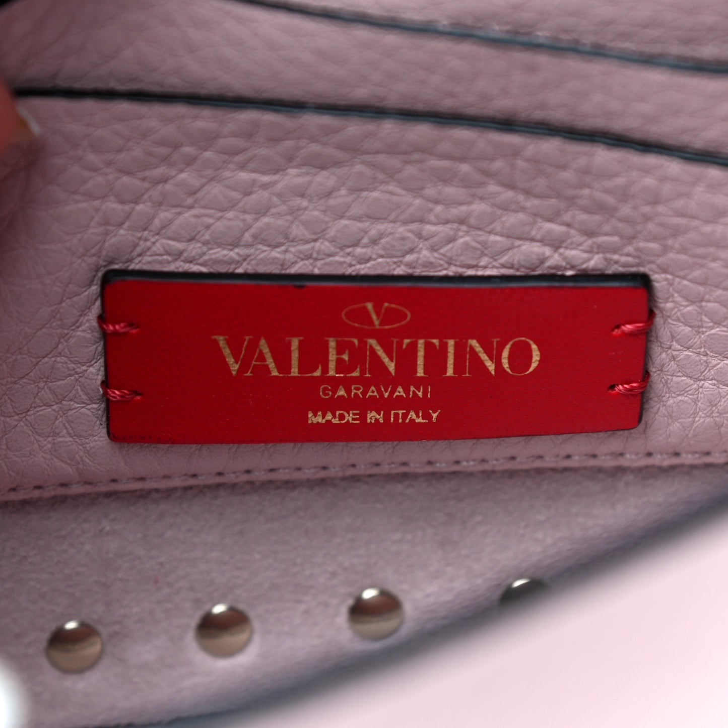 Grainy Calfskin Small Rockstud Top Handle Bag Rose Quartz