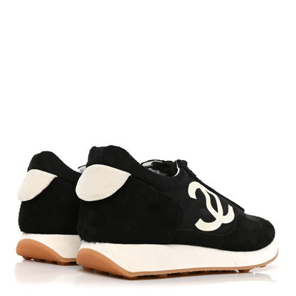 Chanel Mesh Suede Calfskin Womens Logo Sneakers 39.5 Black White 5 of 8
