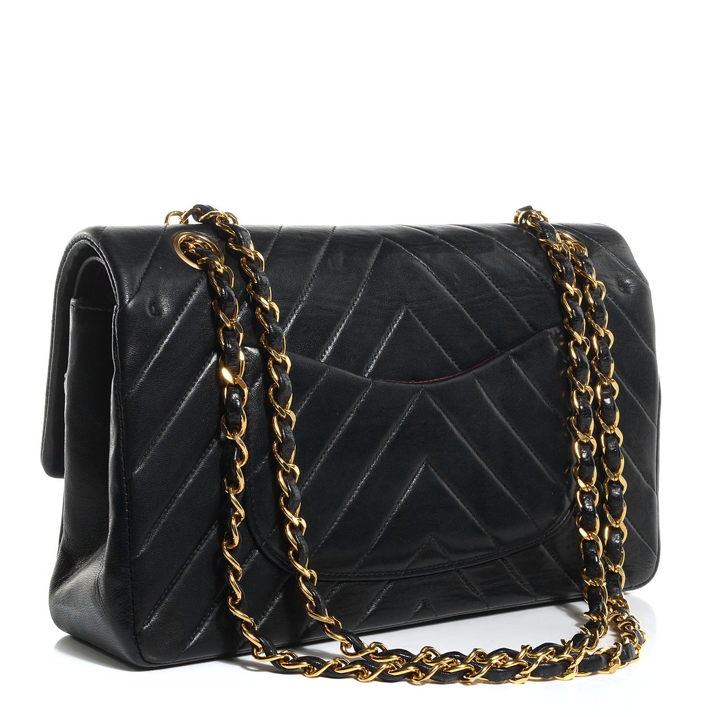 Lambskin Chevron Medium Double Flap Black