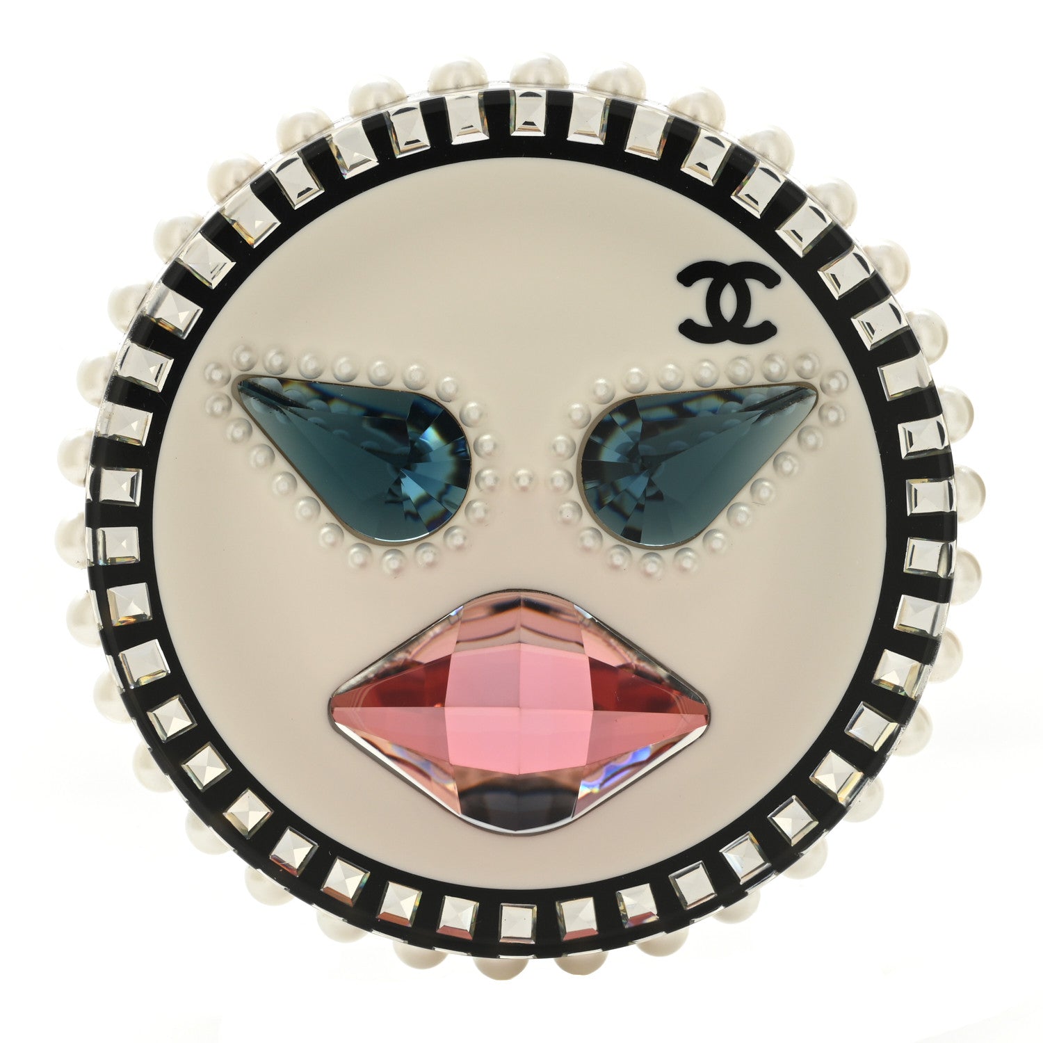 Chanel Metal Resin Pearl Emoji Brooch Silver White 1 of 4