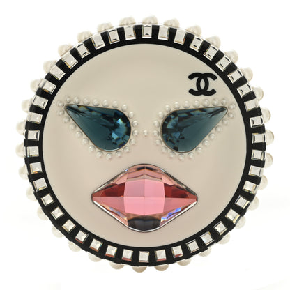 Chanel Metal Resin Pearl Emoji Brooch Silver White 1 of 4