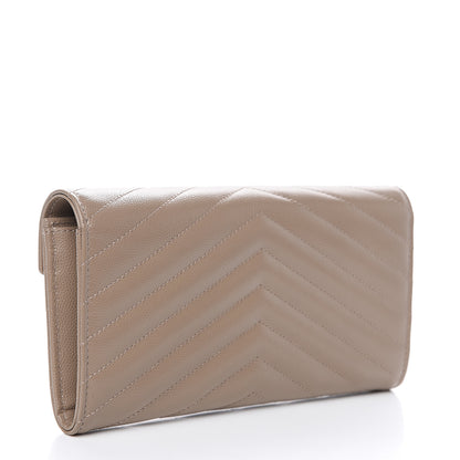 Saint Laurent Grain De Poudre Matelasse Chevron Monogram Flap Wallet Taupe 2 of 9