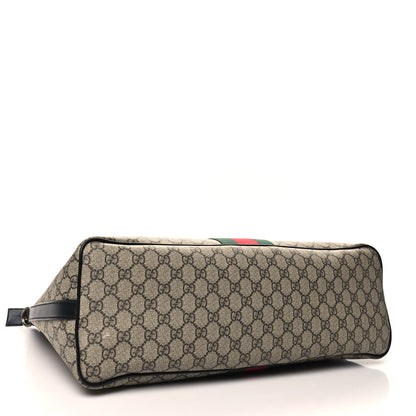 Gucci GG Supreme Monogram Web Medium Zippered Tote Beige Black 4 of 11