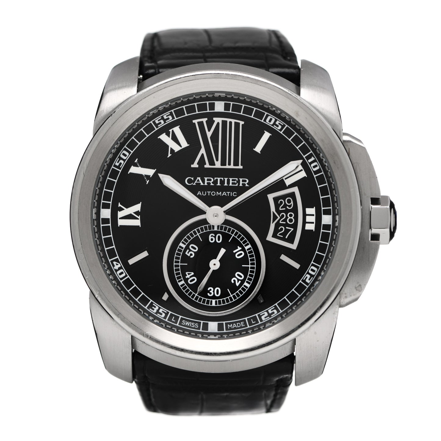 Stainless Steel Alligator 42mm Calibre de Cartier Automatic Watch Black