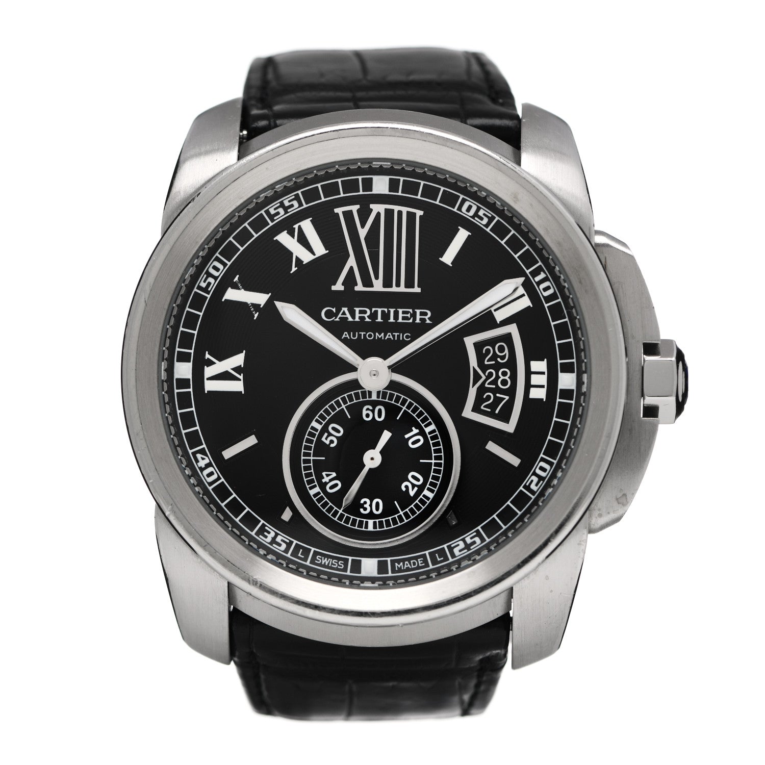 Cartier Stainless Steel Alligator 42mm Calibre de Cartier Automatic Watch Black 1 of 7