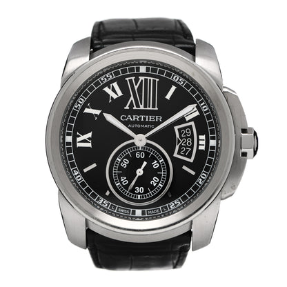 Cartier Stainless Steel Alligator 42mm Calibre de Cartier Automatic Watch Black 1 of 7