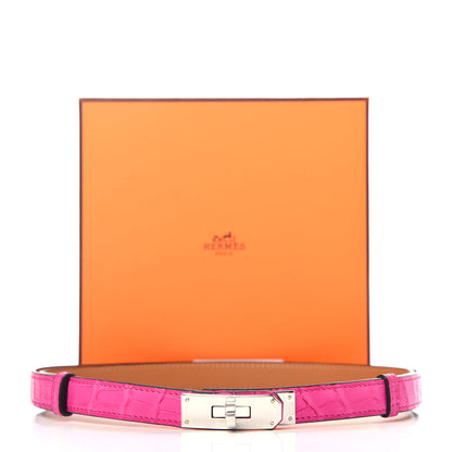 Hermes Matte Alligator Kelly Belt Rose Shocking 3 of 4