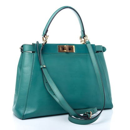 Fendi Vitello Morgan Fabric Jacquard Pequin Medium Peekaboo Iconic Satchel Lago Tobacco Black 3 of 11
