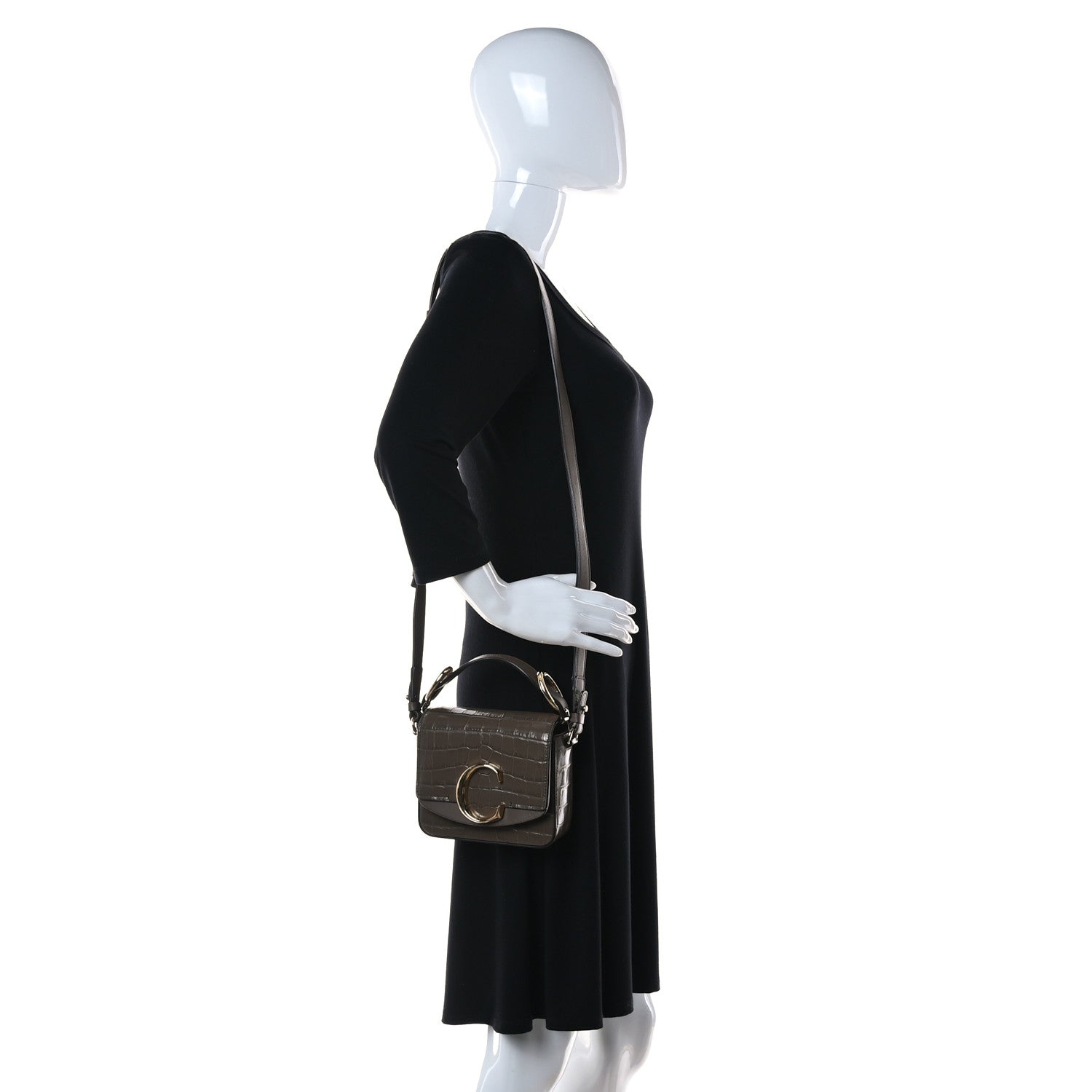 Chloe Calfskin Crocodile Embossed Mini C Bag Army Green 2 of 13