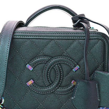 Chanel Iridescent Caviar Quilted Small CC Filigree Vanity Case Dark Turquoise 8 of 11