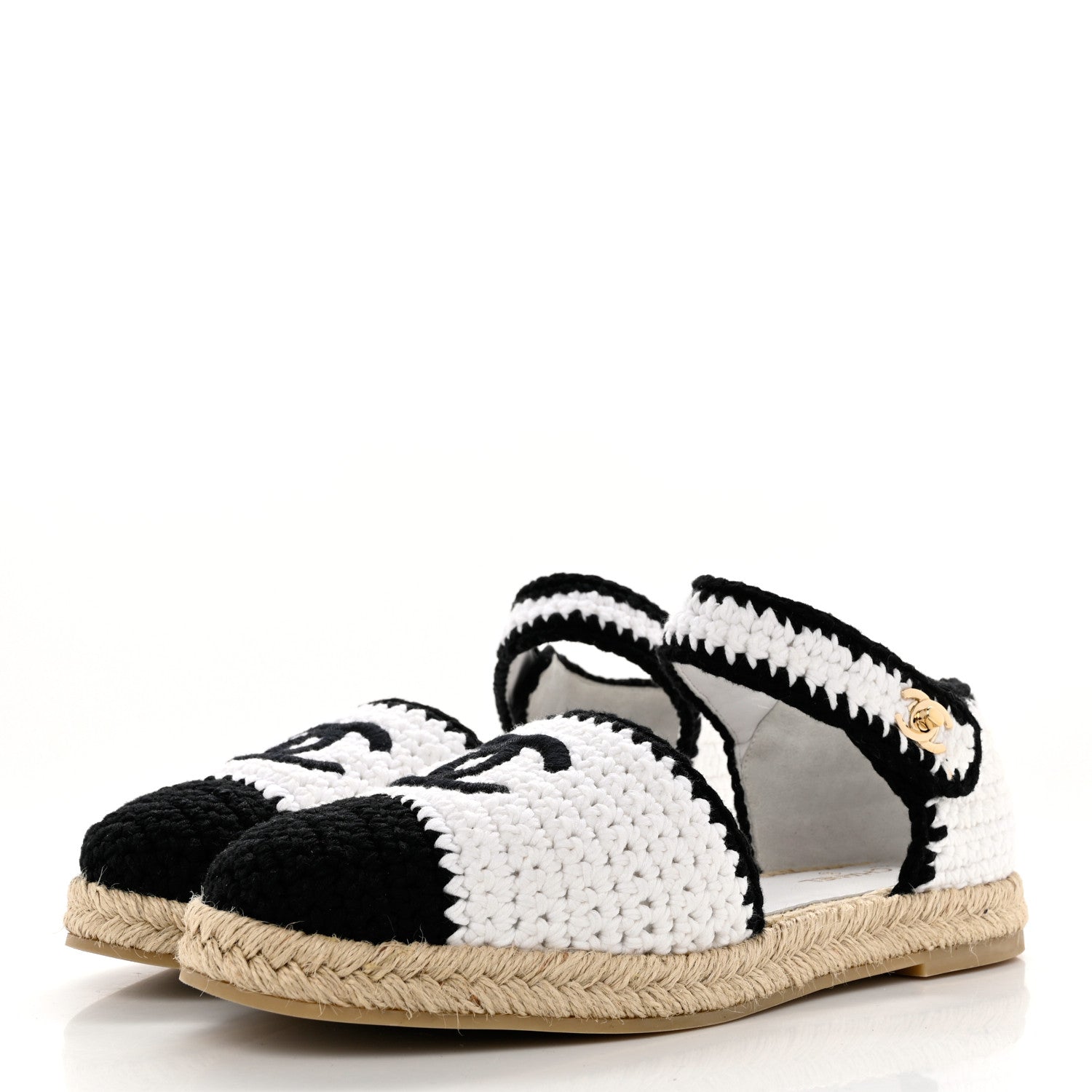 Chanel Braided Knit Cap Toe CC Ankle Strap Espadrilles 41 White Black 3 of 10