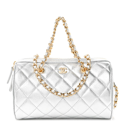 Chanel Metallic Caviar Quilted Barrel Clutch With Chain Silver 1 of 10
