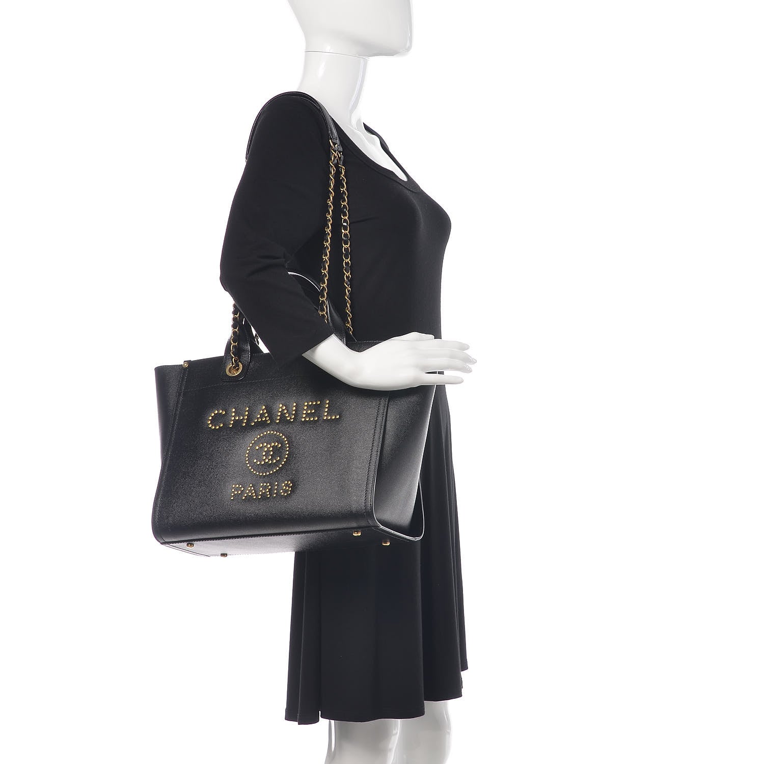 Chanel Caviar Small Studded Deauville Tote Black 2 of 11