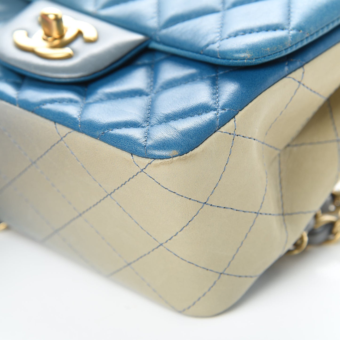 Lambskin Degrade Quilted Mini Square Flap Light Blue