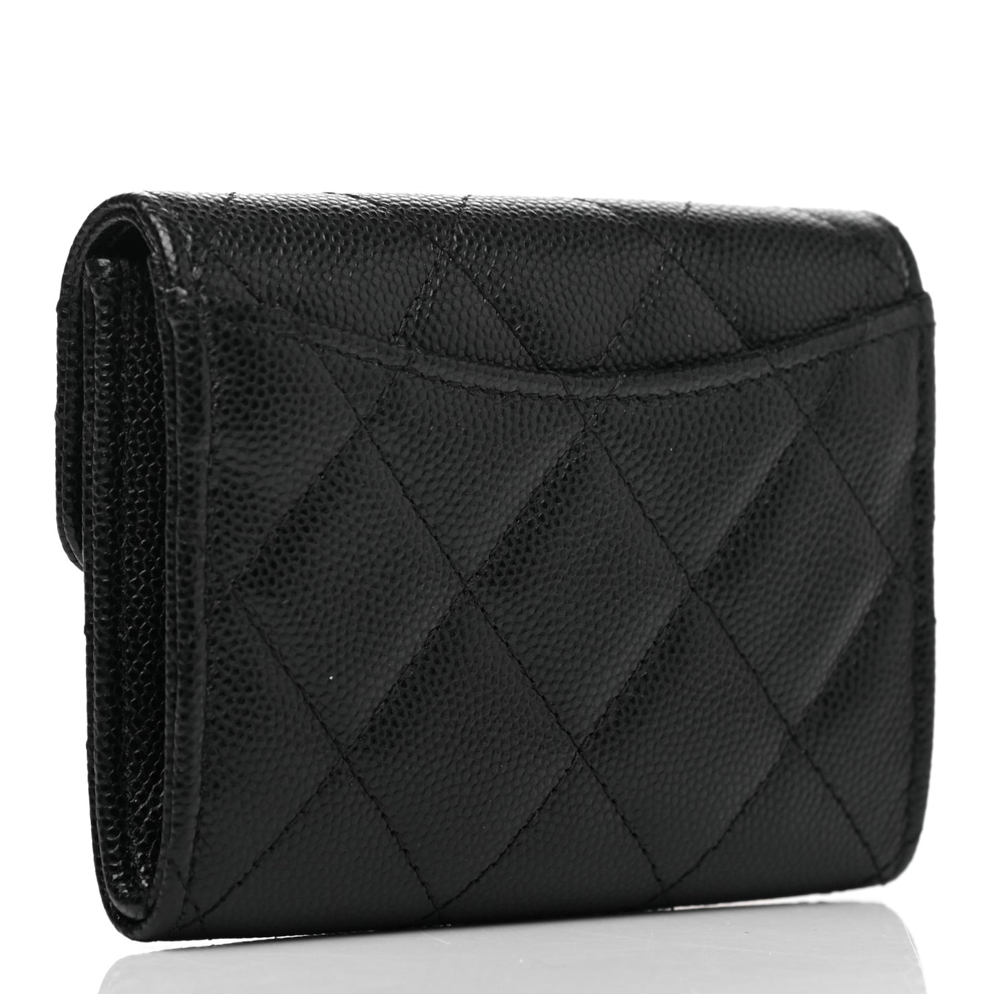Caviar Quilted Flap Card Holder Wallet Black