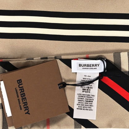Burberry Silk Check Triple Stripe TB Monogram Print Ribbon Scarf Beige 3 of 4