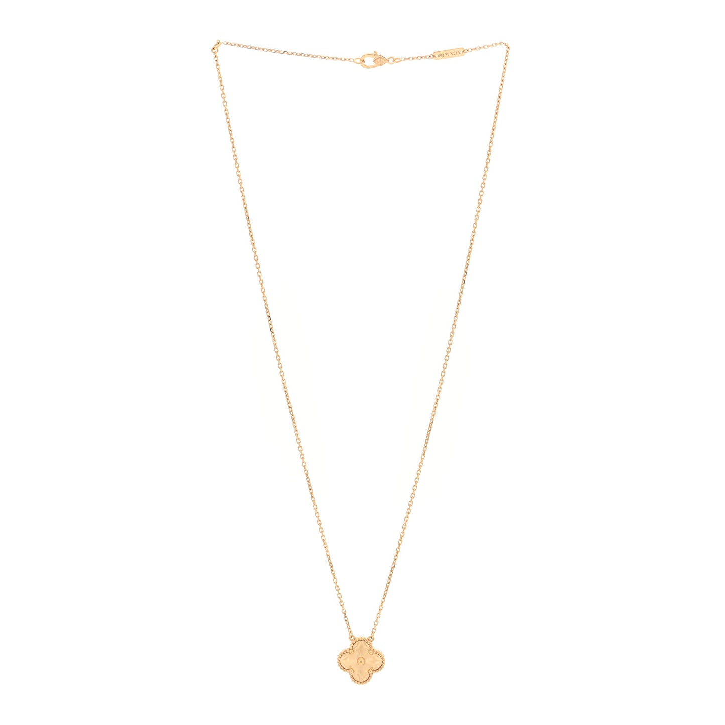 18K Yellow Gold Guilloche Vintage Alhambra Pendant Necklace