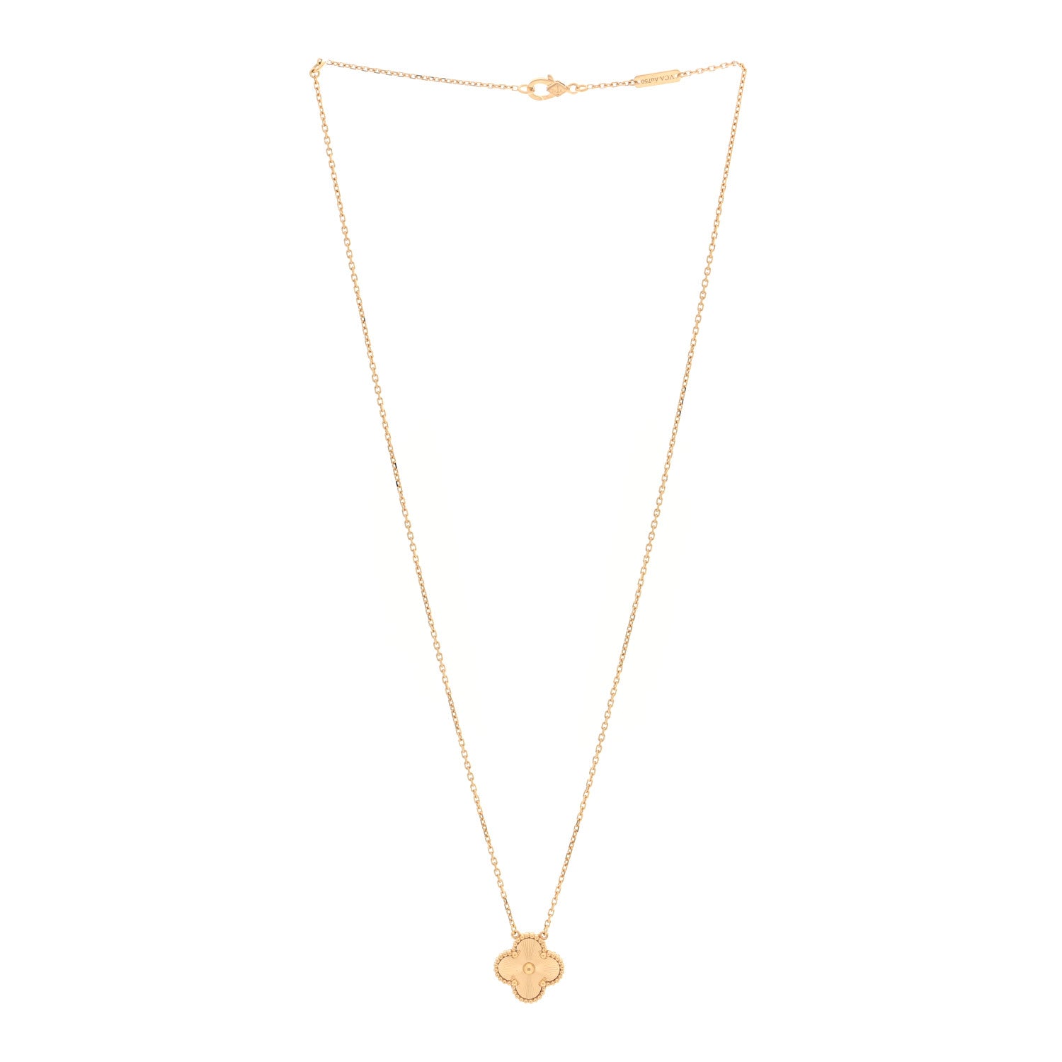 Van Cleef & Arpels 18K Yellow Gold Guilloche Vintage Alhambra Pendant Necklace 3 of 5