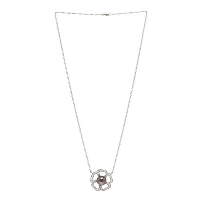 Mikimoto 18K White Gold Diamond Tahitian Pearl Open Flower Pendant Necklace 3 of 3