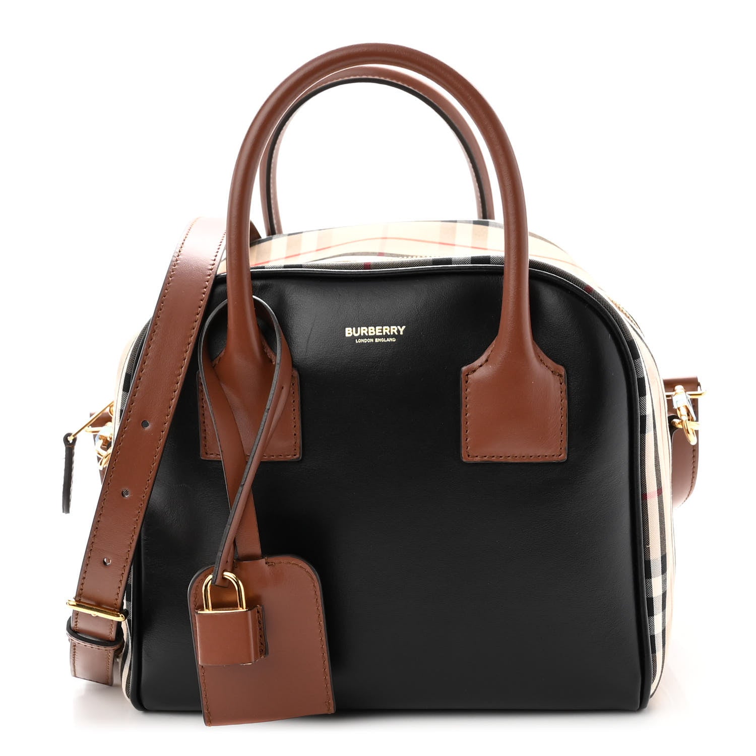 Burberry Smooth Calfskin House Check Medium Cube Bowling Bag Archive Beige 1 of 9