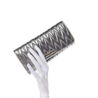 Miu Miu Metallic Nappa Matelasse Wallet Cromo Pirite 2 of 10
