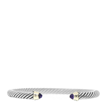 David Yurman Sterling Silver 14K Yellow Gold Amethyst 5mm Cable Classics Petite Color Bracelet 1 of 3