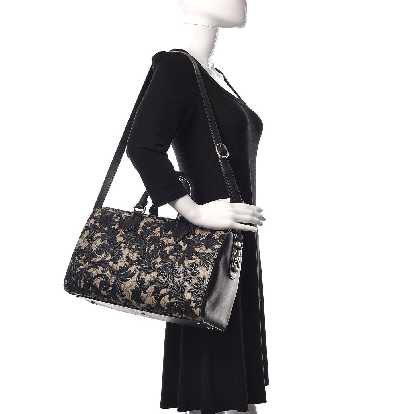 GG Supreme Monogram Arabesque Medium Boston Black